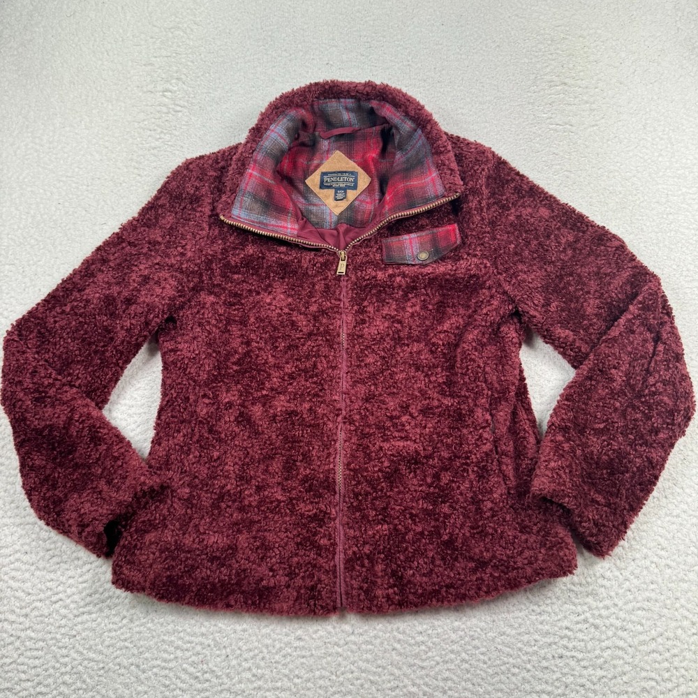 Pendleton Jacket Women's Small Full Zip Deep Pile Sherpa Contrast Trim Cabincore